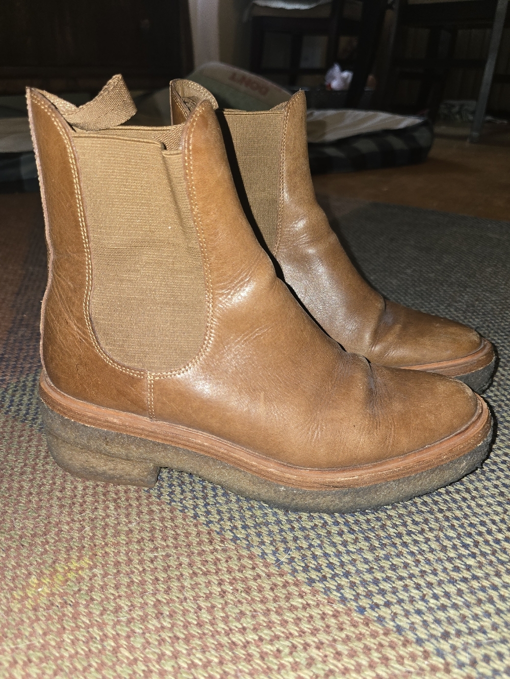 Brown Leather Platform Chelsea Boots